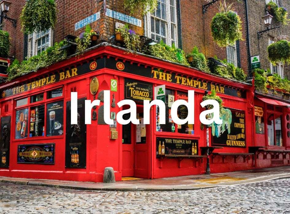 Intercambio Estidiantil Irlanda Famoso Temple bar de Dublín con paredes rojas y muchas flores